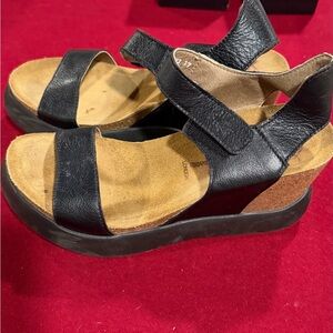 Fly London Black and Tan Leather Sandals